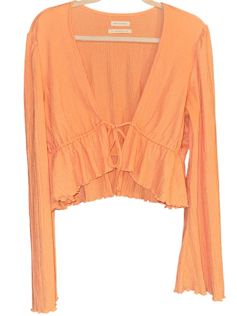 Urban Outfitters Peach-Orange Tie-Front Ruffle Crop Top Size Large